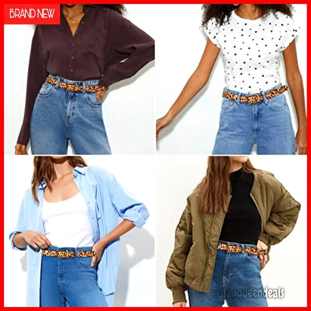 Genuine Suede Leather Belt for Jeans, Adjustable Buckle, Size M